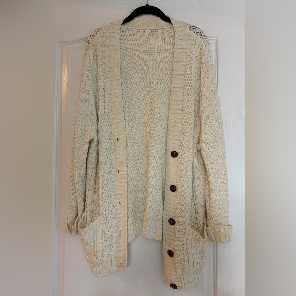 Cozy Cream Knit Cardigan with Brown Buttons